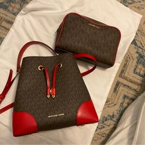Michael Kors Red and Brown Shoulder or Crossbody Set